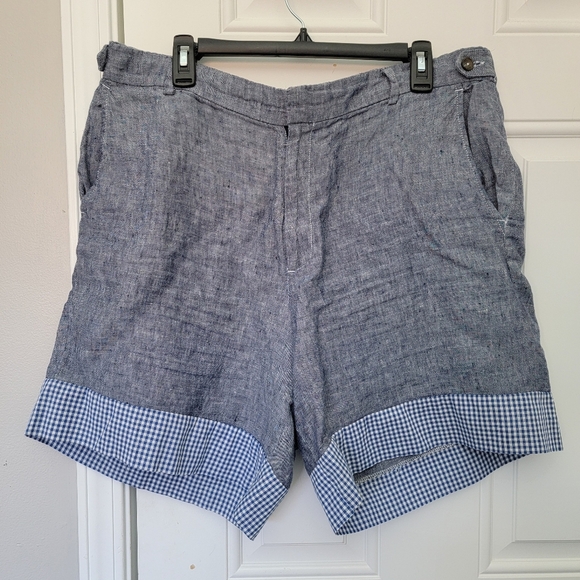 Lord & Taylor Blue Flat Front Shorts with Cuff - Picture 4 of 12